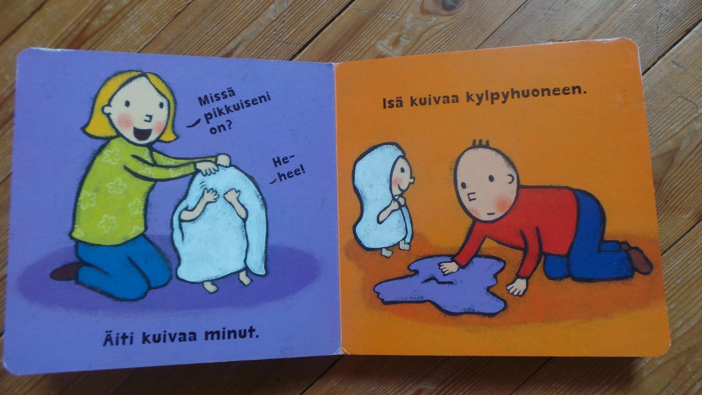 kylvyssä lastenkirja aukeama